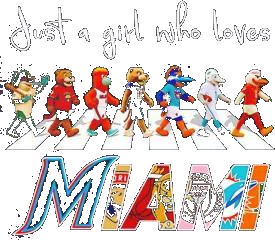 Just A Girl Who Loves Miami Marlins Panthers Heat Inter Miami Dolphins Mascots Walking Across Shirt