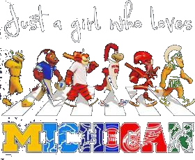 Just A Girl Who Loves Michigan Wolverines Lions Tigers Pistons Wings And Spartan Mascots Walking Across Shirt